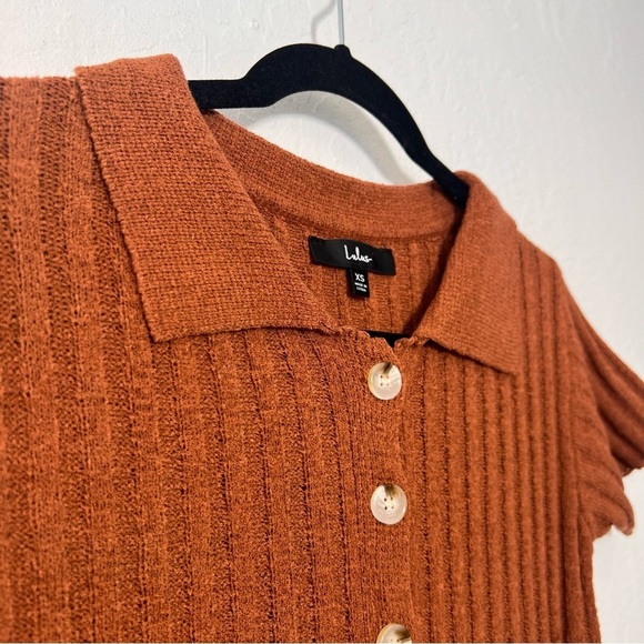 Lulus Pleasant Charm Brown Button-Up Short Sleeve Cardigan Sweater XS - Picture 4 of 12